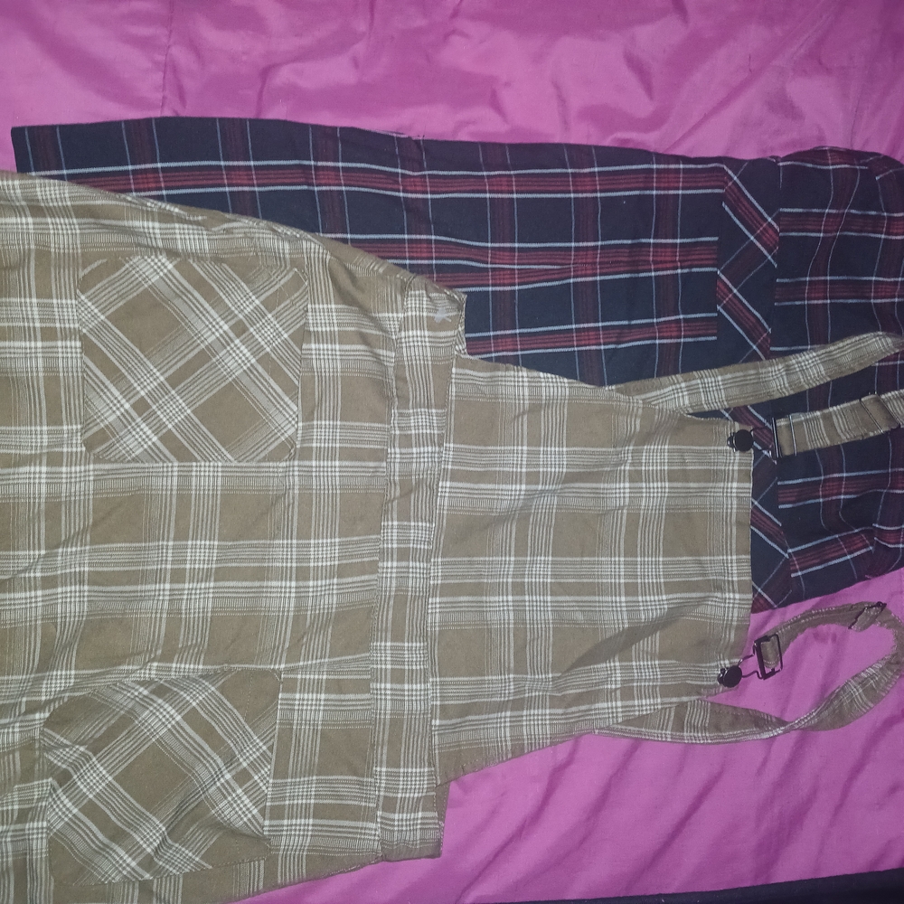 Plaid Overalls and Skirt Set